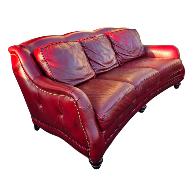 Traditional Hancock & Moore Sundance Burgundy Leather Sofa With Nailhead Trim and Turned Bun Feet For Sale - Image 3 of 18