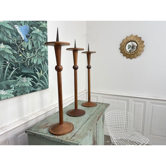 Oak Candleholders, 1950s, Set of 3 For Sale - Image 9 of 9