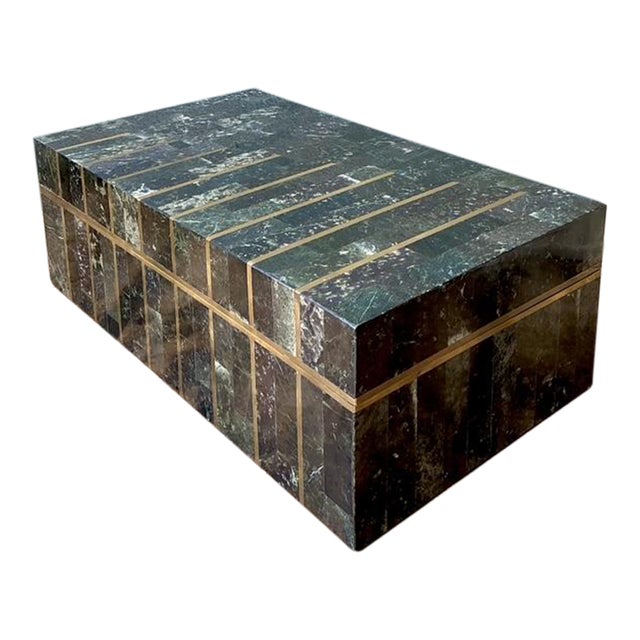Vintage Tessellated Brass and Stone Box For Sale