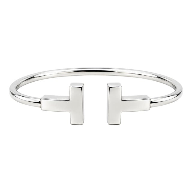 Mid 20th Century Tiffany & Co. 18k White Gold T Wire Cuff Bangle For Sale