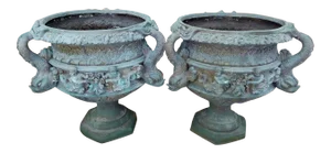 20th Century Traditional Bronze Urns Adorned W Dolphins & Angels - a Pair