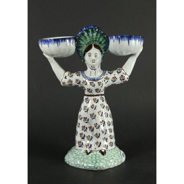 1863-1900 Pair of French Faience Double Salts Bretonne Women 1792, Desvres For Sale - Image 15 of 18