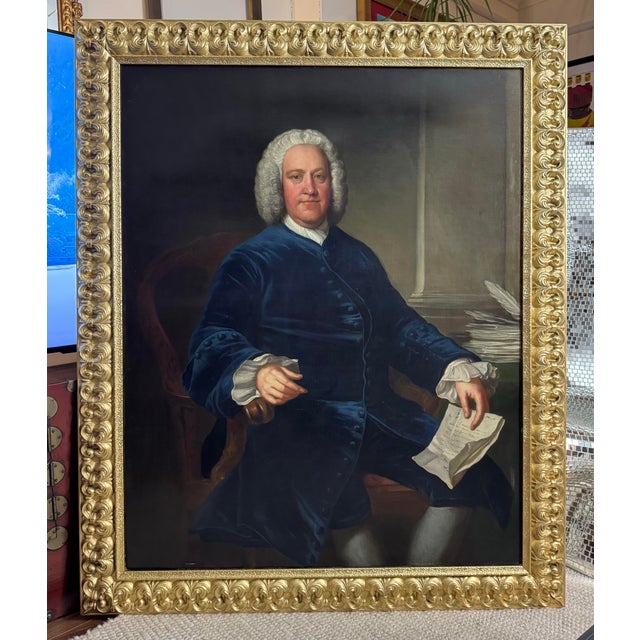Circle of Jean Baptiste Van Loo, Large 18th Century English Portrait Painting of an Aristocrat For Sale In Los Angeles - Image 6 of 11