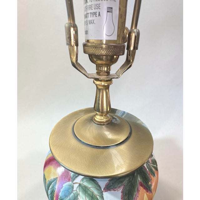 Chinoiserie Vintage Chinoiserie Fruit & Lotus Porcelain Brass Table Lamp For Sale - Image 3 of 11