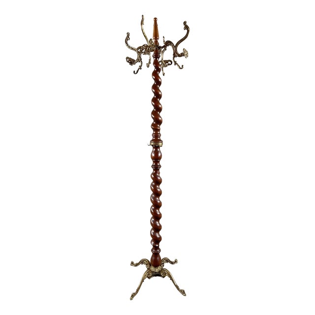 Coat Rack in Twisted Wood and Gilt Bronze, 20th Century For Sale