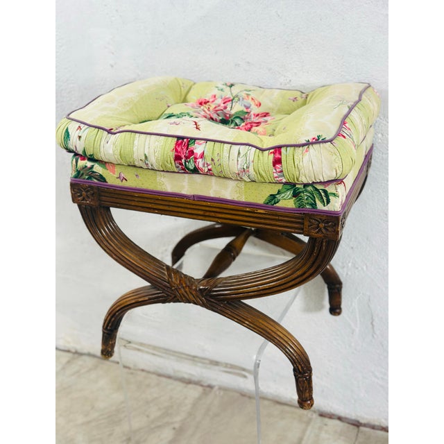 Vintage Floral Xbase Ottoman For Sale In Charleston - Image 6 of 11