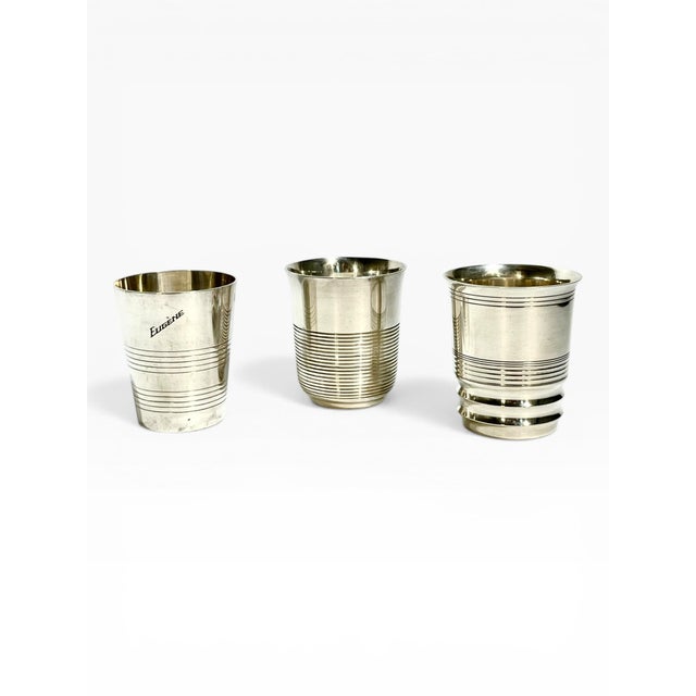 A stunning set of three antique French matchstick holders or small cups, perfect for adding a touch of Art Deco elegance...