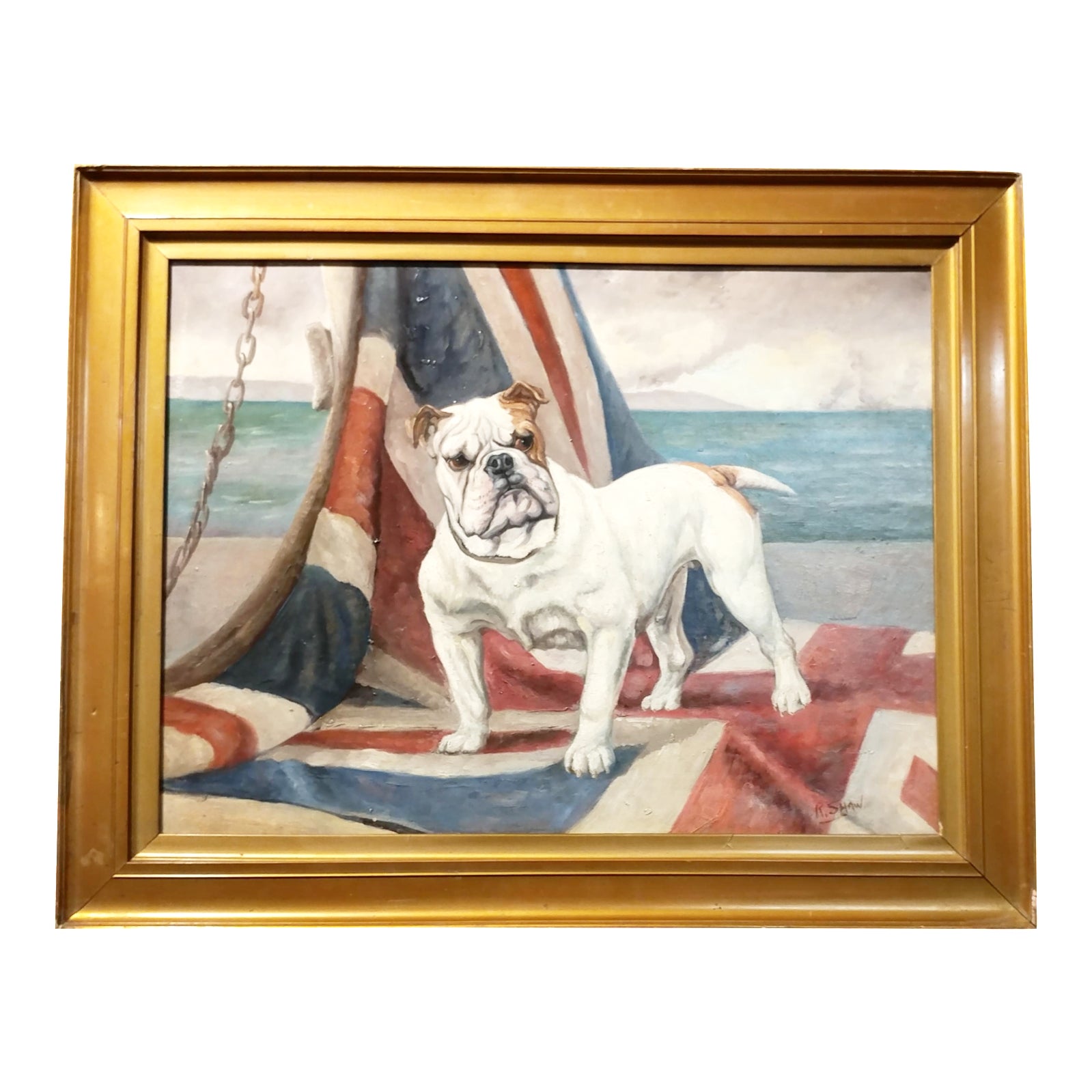 Robert Shaw English Bulldog & Union Jack Oil Painting Chairish