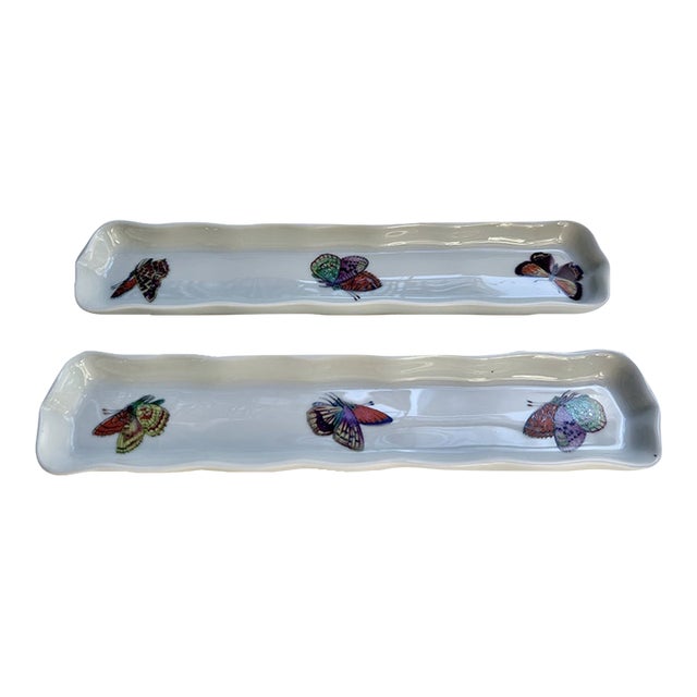 Pair of Limoges Chinoiserie White Porcelain Trays by Andre Prevot For Sale