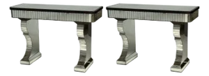 Serge Roche Style, Distressed Glass, Painted Wood, Mirrored Console Tables