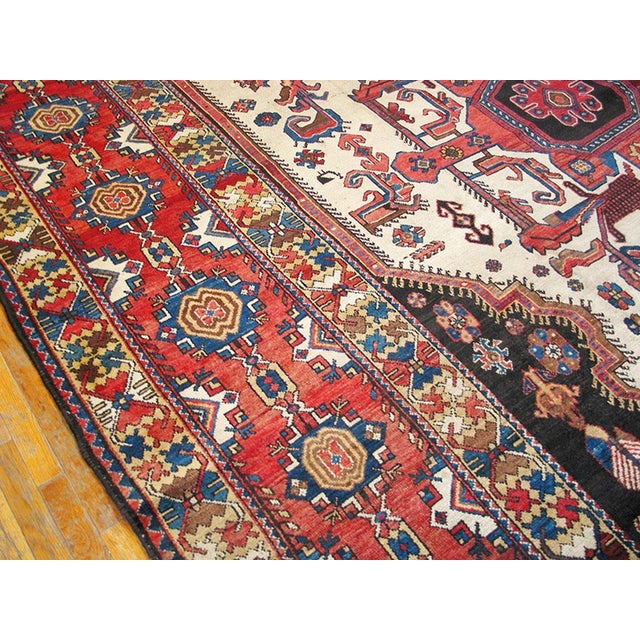 1900s Ivory Medallion Tribal Antique Persian Bakhtiari Rug 12' 6" X 17' 4" Handknotted Wool Carpet For Sale In New York - Image 6 of 7