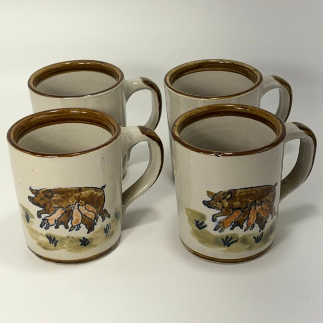 Vintage Louisville Stoneware Pig Mug Set Kentucky Pottery Farmhouse Coffee Cups - Set of 4 For Sale - Image 9 of 14