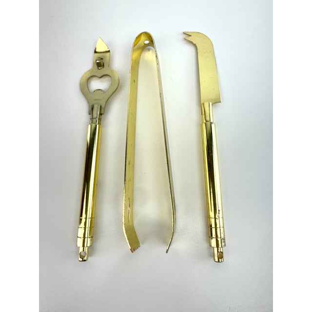 Vintage Mid Century Brown Leatherette & Gold Ice Bucket Barware Set With Tools For Sale - Image 10 of 14