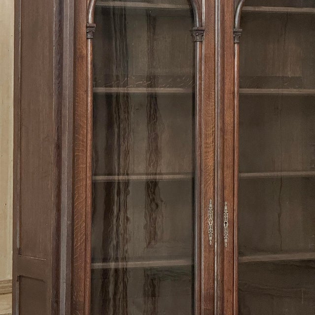 Wood 19th Century French Gothic Revival Carved Oak Library Bookcase For Sale - Image 7 of 18