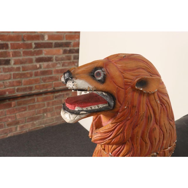Brown American Folk Art Hand-Carved and Painted Solid Pine Stationary Standing Lion For Sale - Image 8 of 18