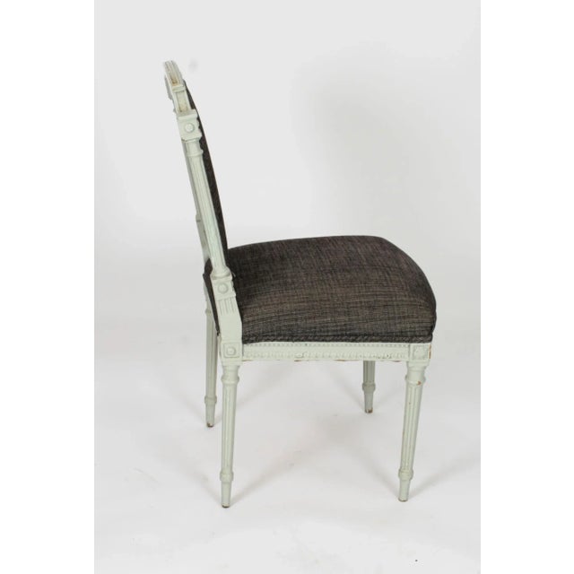 Blue Vintage Louis XVI Revival Blue Grey Painted Dining Chairs, 1950s, Set of 10 For Sale - Image 8 of 18