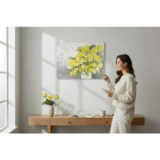 Original oil on canvas painting dated 1971, signed ““Henry L. Blackard 71” presenting a floral composition of yellow roses...
