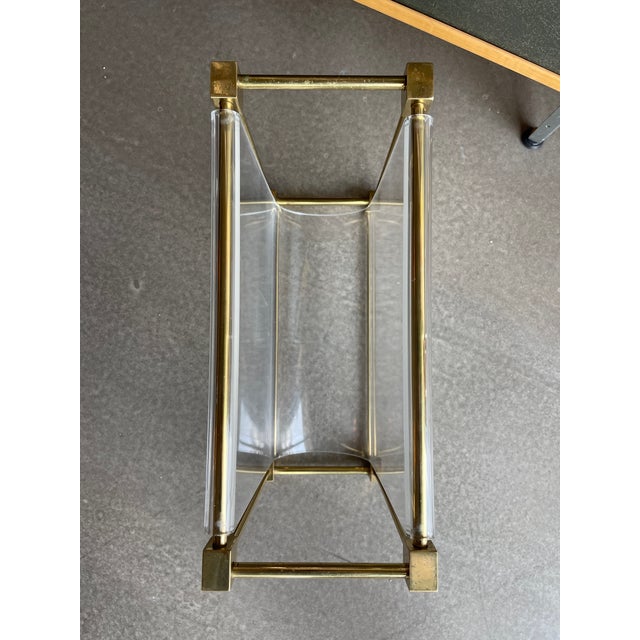 Brass 1970s Charles Hollis Jones Attributed Hollywood Regency Brass Formed Lucite Magazine Rack Holder Design Rialto For Sale - Image 8 of 11