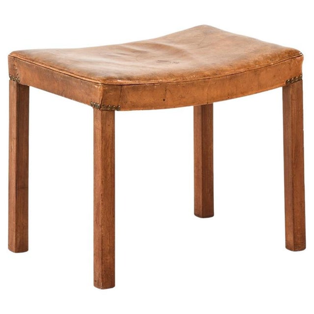 Stool in Mahogany, Leather and Brass from Frits Henningsen, 1940s For Sale - Image 6 of 6