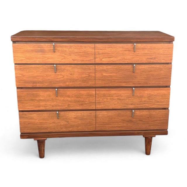 Restored Mid-Century Modern Walnut 4-Drawer Chest With Chrome Pulls For Sale - Image 11 of 16