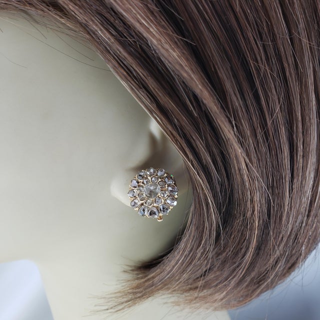 White Mid 20th Century 14 Karat Yellow Gold and Rose Cut Diamond Clip-On Earrings - 2 Pieces For Sale - Image 8 of 8