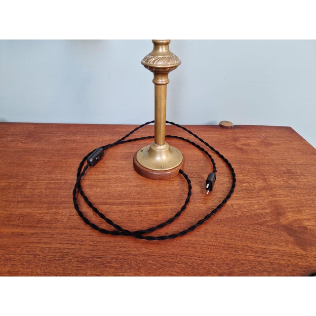 Large Brass, Wood, and Clear Fluted Glass Desk Lamp, 1930s For Sale - Image 15 of 16