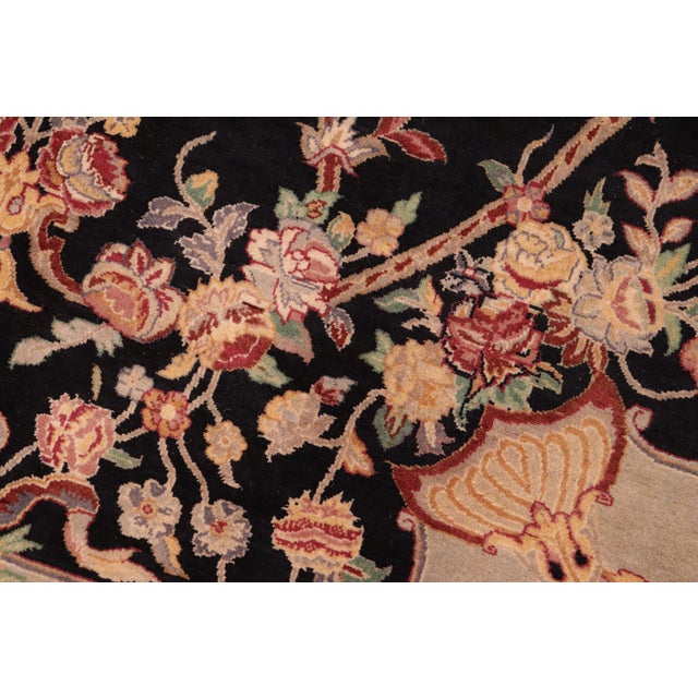 Art Nouveau 1990's Floral Pak-Persian Black/Taupe Wool Rug - 6'0'' X 9'0'' For Sale - Image 4 of 9
