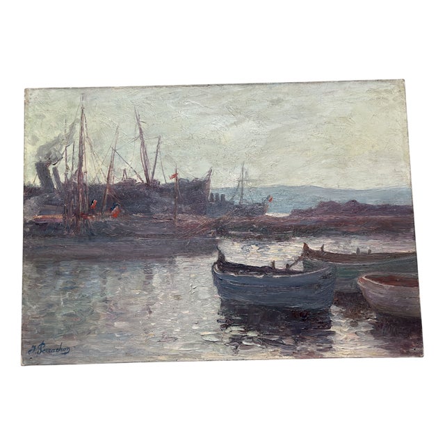 Joseph Perrachon, Boats, View of Port, 20th Century, Painting For Sale