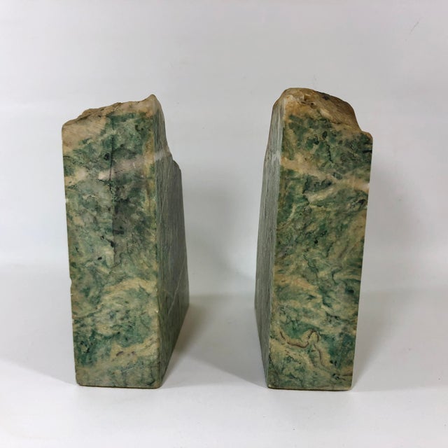 1960s Natural Green Granite Stone Bookends With Rough Edge - a Pair