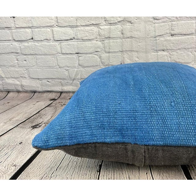 20 x 20 Hemp Pillow Turkish Cushion Natural Blue Pillow Cushion Cover For Sale - Image 4 of 4
