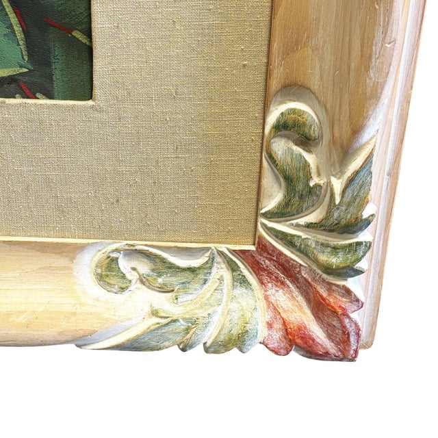 Mid-Century Hawaiian Cockatoo & Botanical Airbrush Original Painting Signed Seay, Framed For Sale - Image 11 of 12