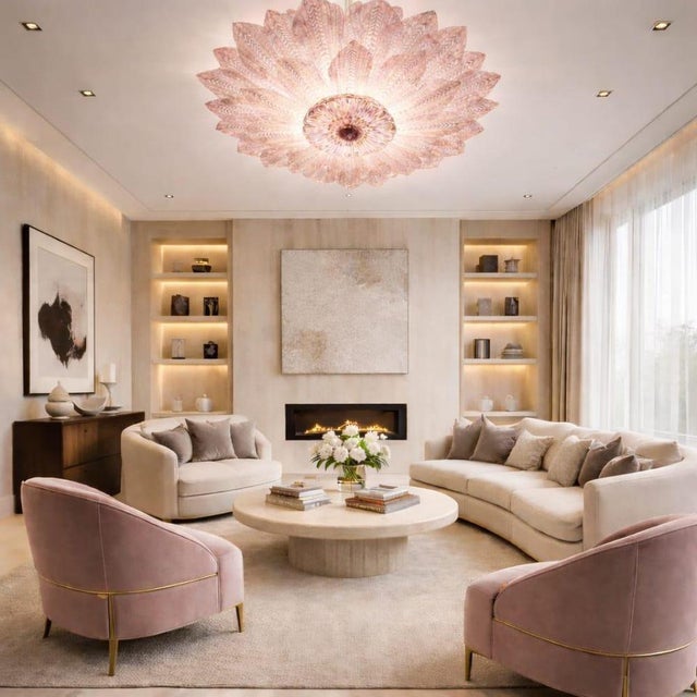 Pink Amethyst Murano Glass Leaves Ceiling Light, 1990s For Sale - Image 13 of 18