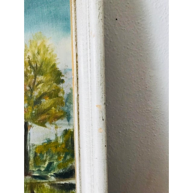 Cabin Vintage Cottage-Core Cabin on a Lake Oil Painting - Framed For Sale - Image 3 of 9