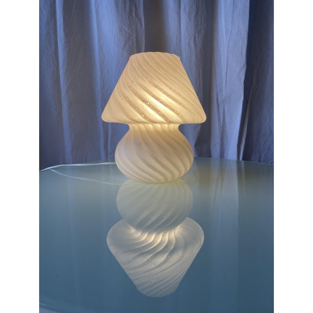 Mushroom lamp in blown glass, crafted in the pure tradition of Murano swirl lamps. Delicate frosted glass paste in shades...