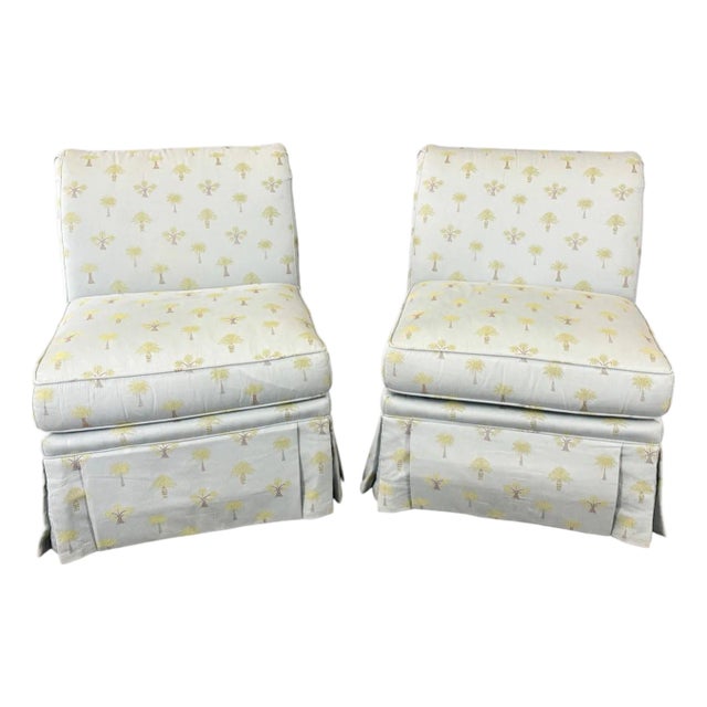 Pair of Calico Corners High-Quality Rolled Back Slipper Chairs For Sale