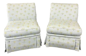Pair of Calico Corners High-Quality Rolled Back Slipper Chairs