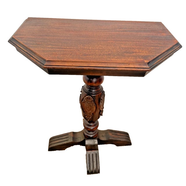 Gorgeous vintage half-moon accent table by Mersman. Crafted from rich, genuine mahogany, this piece features a striking...