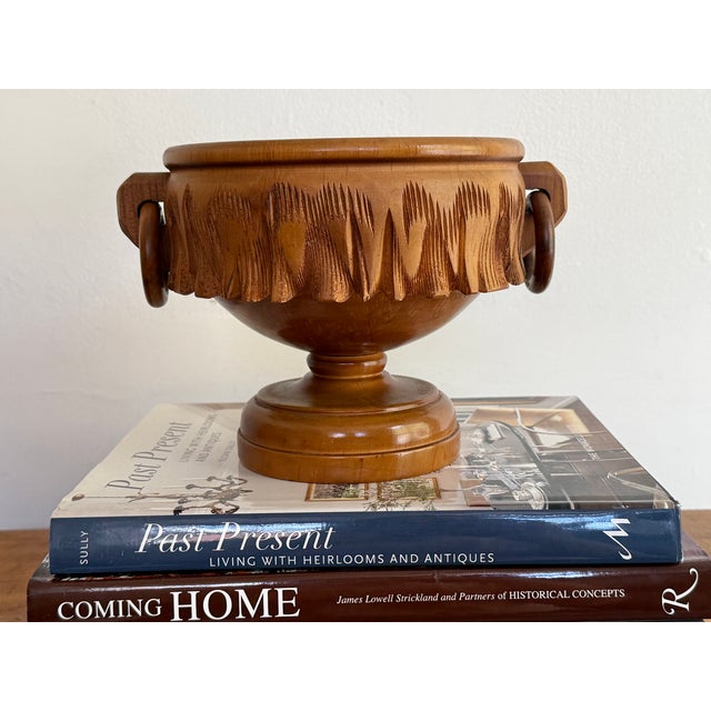 Brown Vintage Carved Burl Wood Bowl With Ring Handles For Sale - Image 8 of 8