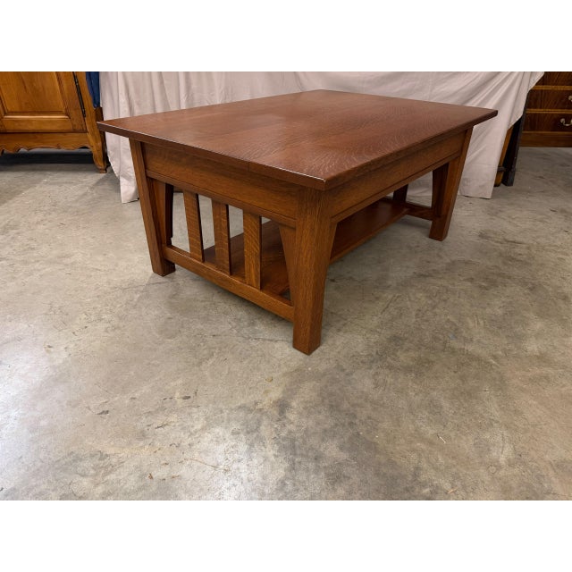 American Mission Quarter-Sawn Oak Coffee Table With Two Drawers and Lower Shelf, Circa 1890–1910 For Sale - Image 13 of 17