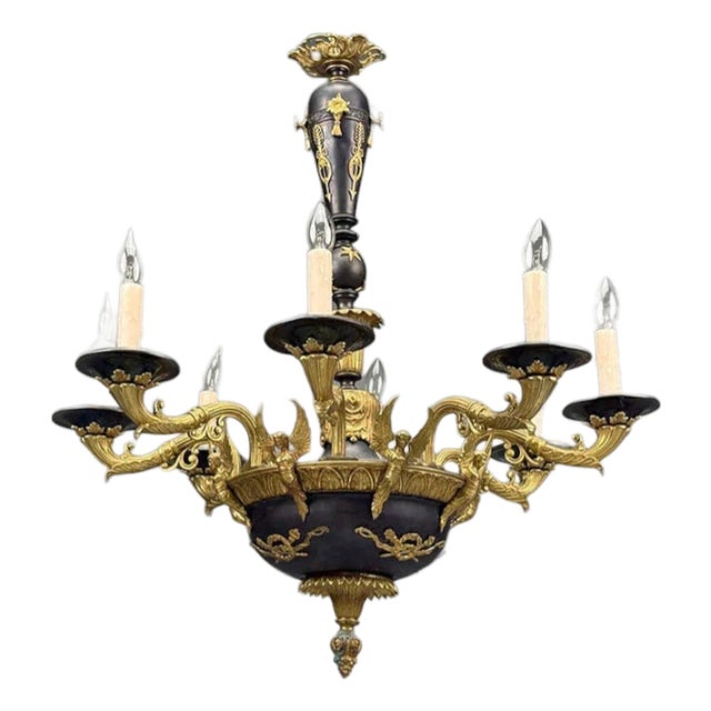 Federal Style, Chandelier, Bronze, Ebony, Europe, 1960s For Sale