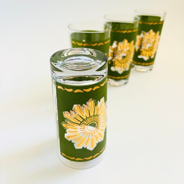 MCM Green and Gold Starburst Highball Tumblers - Set of 4 For Sale - Image 11 of 11
