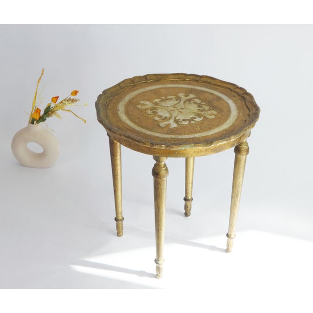 Wood Mid-Century Modern Round Italian Florentine Side Table, 1950s For Sale - Image 7 of 7