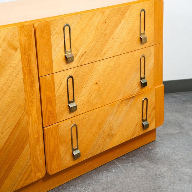 Tan Mid Century Danish Modern Credenza Dresser Cabinet 6 Drawers Blonde Canadian MCM For Sale - Image 8 of 12
