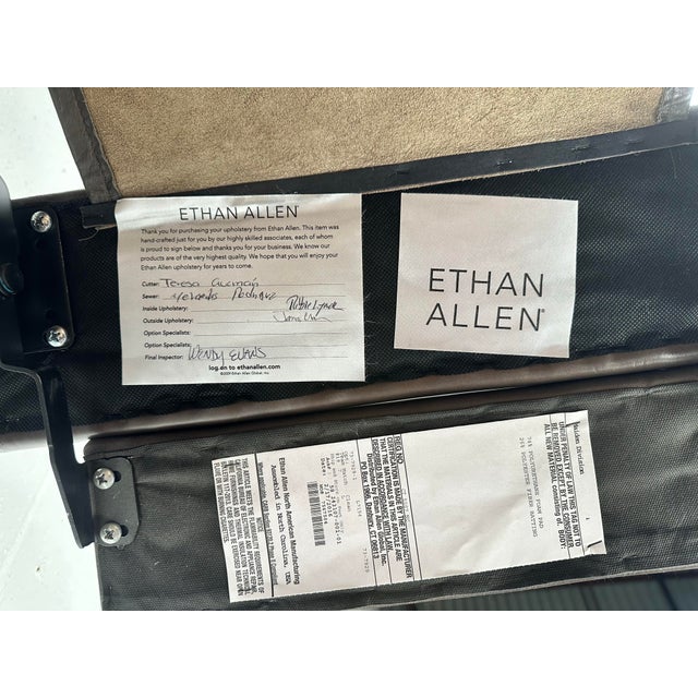 Ethan Allen Radius Taupe Leather Metal Frame Modern Recliner Chair For Sale - Image 11 of 11