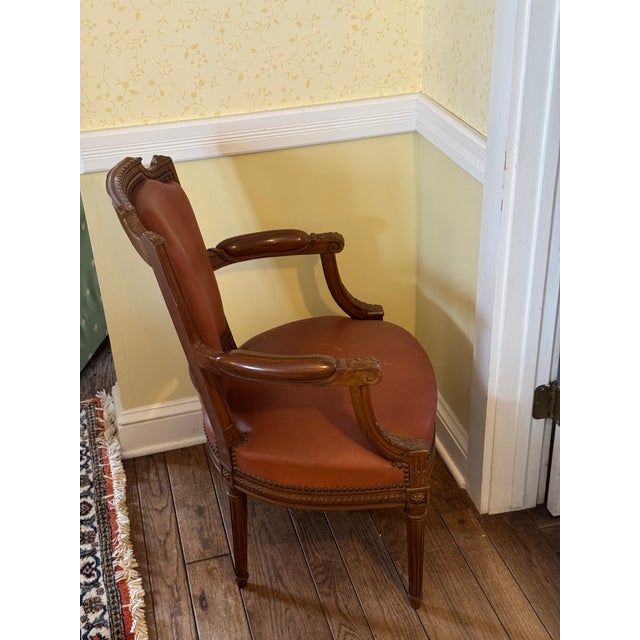 4-Piece French Louis XVI–Style Leather Seating Set — Settee & 3 Armchairs For Sale In New York - Image 6 of 17