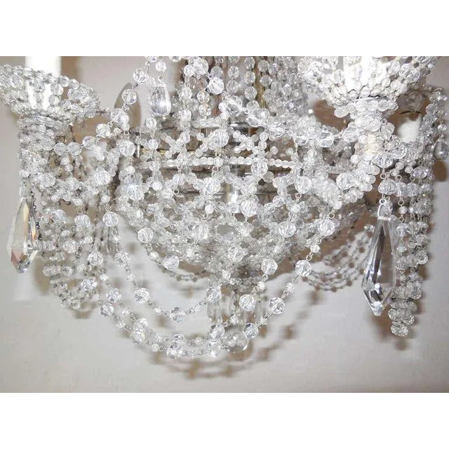 1940s Italian Beaded Crystal Basket Silver Chandelier For Sale - Image 5 of 10