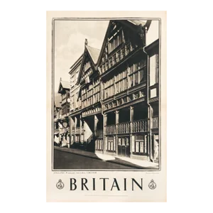 1940s British Travel Poster, "Britain" Travel Association of the u.k of Great Britain and Northern Ireland, England - Watergate Street Row, Chester