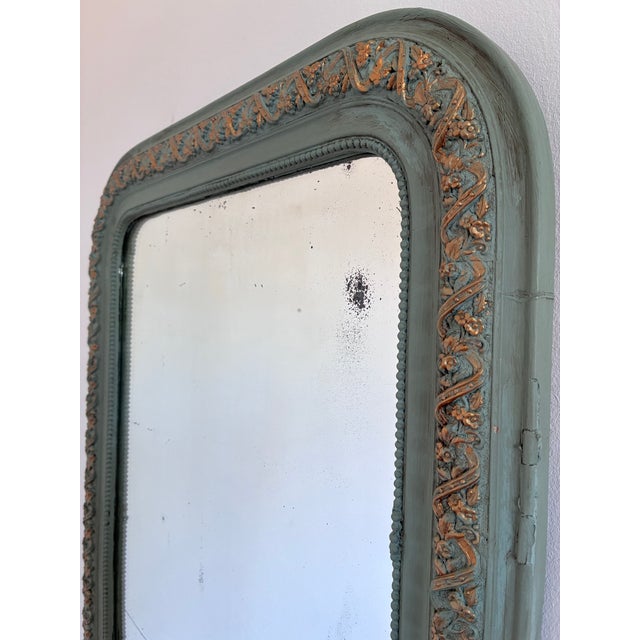 Green Antique French Louis Philippe Mirror – Green and Gold, Late 19th Century For Sale - Image 8 of 9