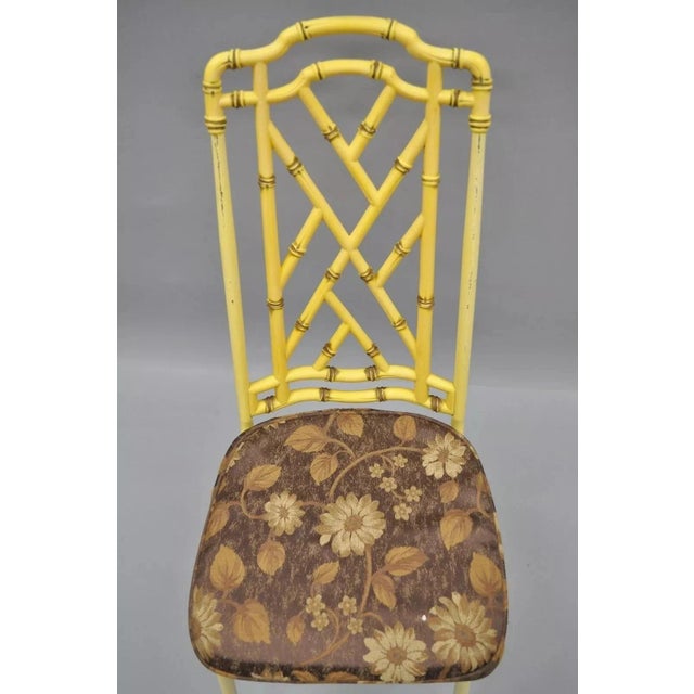 Late 20th Century Late 20th Century Hollywood Regency Chinese Chippendale Yellow Metal Faux Bamboo Dining Side Chair For Sale - Image 5 of 10