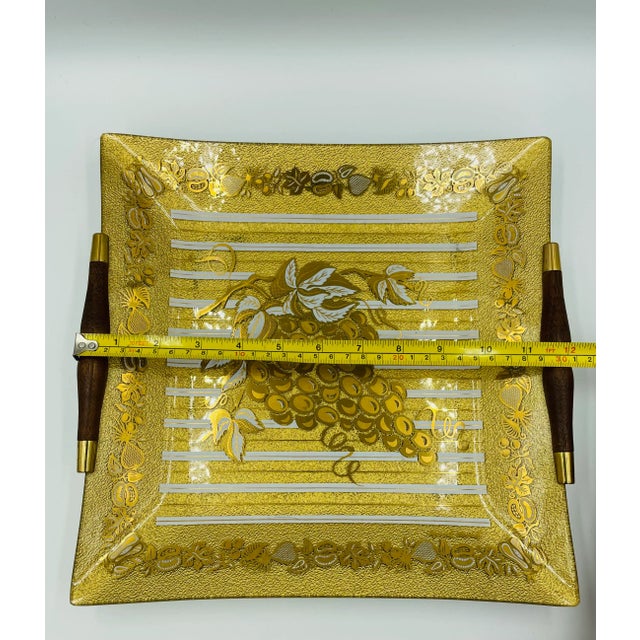 Mid 20th Century Marcel Guval Mid-Century Golden Glass Platter Tray With Wood Handles For Sale - Image 12 of 13